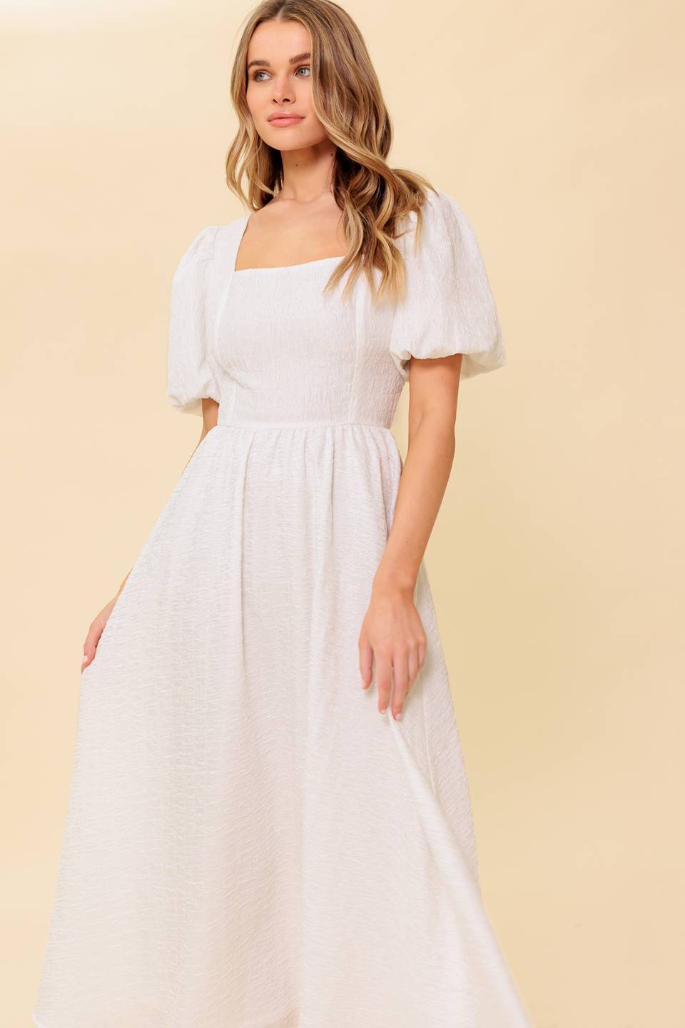 SLEEK DEDICATION IVORY WOVEN MDI DRESS Flying Tomato